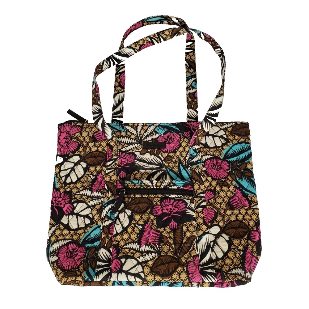Vera Bradley Tote Large Bag Blue Pink Floral Zipper/‎ Pockets Multicolor